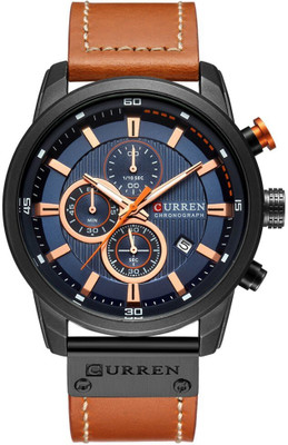 Curren Analogue Men's Watch (Blue Dial Brown Colored Strap) Analog Watch  - For Men