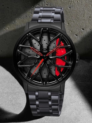 KHXR Spinning car wheel rotating gyro red Car wheel | Spinning | Roatating | Gyro | Red Analog Watch - For Men