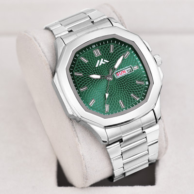 Zabby Allen ZB-818 Luxury Square Green Day-Date Dial Octagonal Case Stainless Steel Chain Gents Analog Watch  - For Men