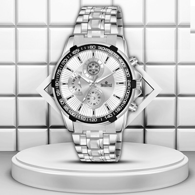 Swisstyle Stylish Silver Men's ChronoLook Watch with Black Bezel Analog Watch  - For Men