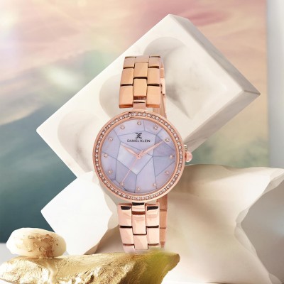 DANIEL KLEIN Rose Gold Strap with Stone Studded case Premium Analog Watch  - For Women