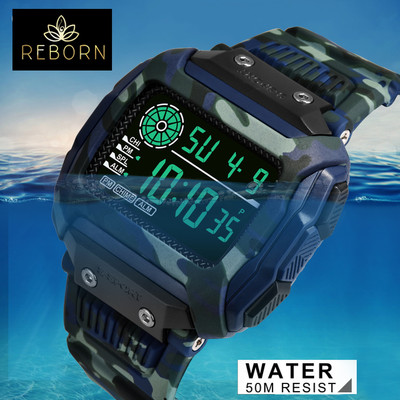 TrackFly 9097 ARMY BELT BLUE The see-through band and case in subtle green or grey pairs with two-tone dial Digital Watch  - For Men