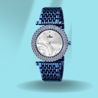 Xtreme Stylish Silver Stone Dial With Blue Bracelet Chain Stylish Silver Stone Dial With Blue Bracelet Chain Analog Watch  - For Women