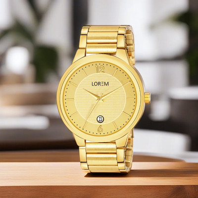 SWIFFIN LR137 Premium Quality Gold Date Function Round Metal Strap Formal-Party Wedding Analog Watch  - For Men