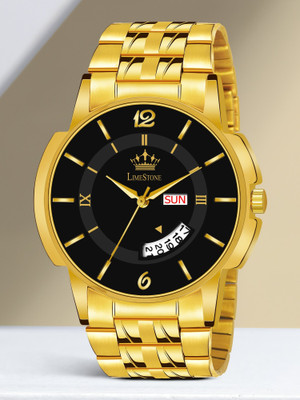 LIMESTONE Day & Date Functioning Original Gold Plated Adjustable Bracelet HMTS Quartz Analog Watch  - For Men