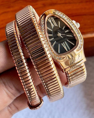 Forum Snake Watch||Rose gold|| Crystal-Studded Triangle Dial || Ladies Fashion Women Analog Watch  - For Women