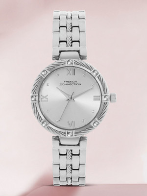 French Connection Giift Set For Women with Silver Bracelet and White Dial Watch Silver Sunray Dial | Giift Set Watch For Women's | FCB5SM Analog Watch  - For Women