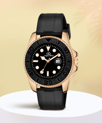 AquaBliss Black Silicon Strap with Date Magnifier Glass Display Analog Watch  - For Men