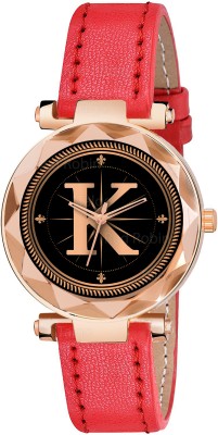 Talgo ALPHA-K-GEN-RG-RED-L Fancy Design Stylish ALPHABET K Dial Red Leather Strap Women Wrist Watch Analog Watch  - For Girls