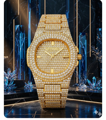Fanish fashion Luxury Diamond Studded Golden Wrist Watch for Men|Premium Iced Out Analog Watch Luxury watches Analog Watch  - For Men
