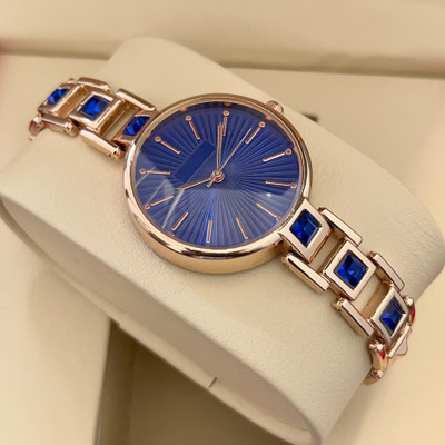 Bifrost Professional Series Round Formal Blue Studded Dial Rose Gold Bracelet Strap Analog Watch  - For Women