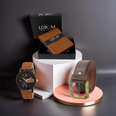 LOREM LR01-WL02-BL02 Combo Of Artificial Leather Belt-Wallet-Watch Analog Watch  - For Men