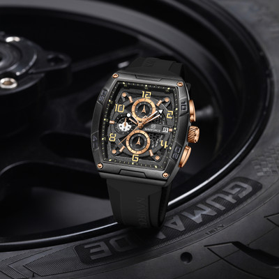 NAVIFORCE 8052 Rosegold & Black Luminous Hollow Dial with three chrongraph function Analog Watch  - For Men