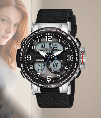 Harbor 1001 Black Men's Watch with Alarm, Stopwatch, Water Resistance, and Hourly Chime Features Analog-Digital Watch  - For Men