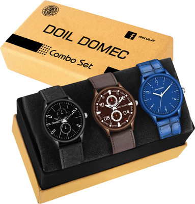 Doil Domec Slim Model Pack of 3 Combo Pack Analog Watch  - For Men