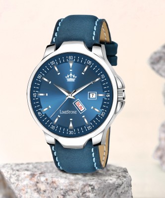 LIMESTONE Day and Date Functioning Blue Avatar Leather Strap Quartz Operated Analog Watch  - For Men