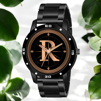 Talgo R-AVO-BLK-CDBLK Fancy Design Stylish ALPHABET R Dial Black Leather Strap Men Wrist Watch Analog Watch  - For Boys
