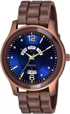 PIRASO D&D C25 BLUE BROWN MESH DESIGNER ANALOG DAY AND DATE WORKING BLUE DIAL BROWN MESH DESIGNER WATCH FOR MEN & BOYS Analog Watch  - For Men