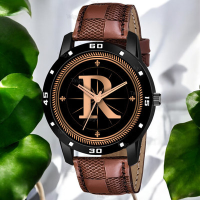 Talgo R-AVO-BLK-BRW-CHL Fancy Design Stylish ALPHABET R Dial Brown Leather Strap Men Wrist Watch Analog Watch  - For Boys