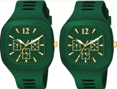 FADISO Addy All Green Square Triple Dial Watch Silicone Strap Combo Analog Watch  - For Men