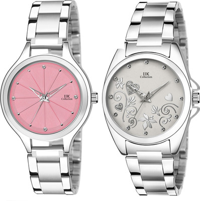 IIK Collection IIK-3028W-3042W Studded Dial with Silver Metallic Bracelet Strap Combo Analog Watch  - For Women