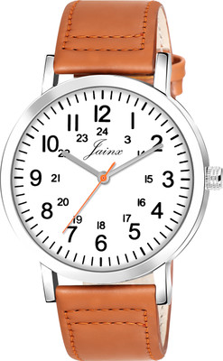 JAINX White Dial Leather Strap Analog Watch  - For Men