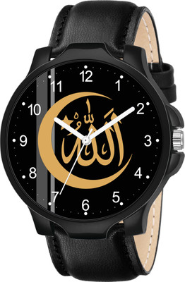 Talgo D006-Allah Chand-NUMBER ISLAMIC Allah Chand Design Round Black Dial Black Leather Strap Stylish Analog Watch  - For Men