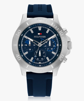 TOMMY HILFIGER Men's Multifuction Stainless Steel & Navy Blue Silicone Strap Watch Analog Watch  - For Men