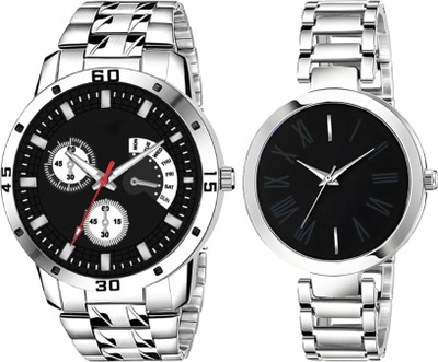 ETLIS RB04 - Couple 1 Modern Design Stainless Steel Chain Strap Combo Analog Watch  - For Couple