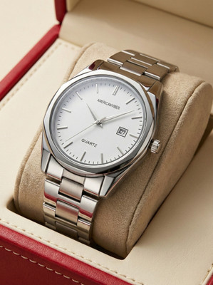 AMERICANVIBER AVM0040 Round Dial Stainless Steel Belt Watch with Date Function Analog Watch - For Men