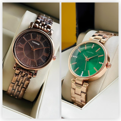Lucifer DRW2 BROWN - DRW1 GREEN Premium Color Smooth Finish Luxury Trending COMBO Pack 2 Analog Watch  - For Women