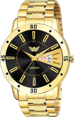 ABREXO 1221 Golden Bracelet Day & Date Functioning Black Dial Trending Watches For BOYS Analog Watch  - For Men