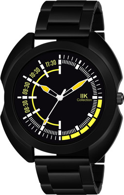 IIK Collection IIK-848M Black Round Artistic Dial with Black Stainless Steel Metallic Bracelet Chain Analog Watch  - For Men