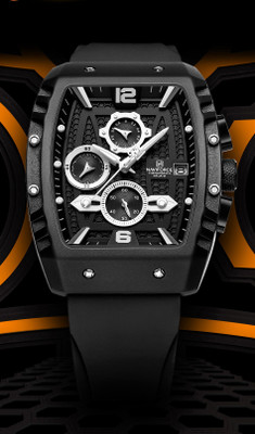 NAVIFORCE 8025 Silver and black chronograph dial with soft stylish silicon strap waterproof Analog Watch  - For Men