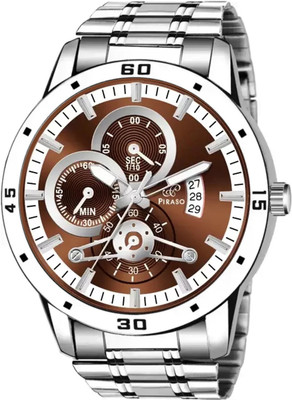 PIRASO D&D 2025 BROWN SILVER ANALOG WATCH DATE DISPLAY BROWN DIAL AND SILVER CHAIN WATCH FOR MEN Analog Watch  - For Men