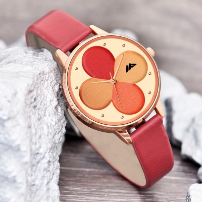 Loretta Red Color Latest Four Colorblock Flower Design Leather Belt Slim Dial Women Analog Watch  - For Girls