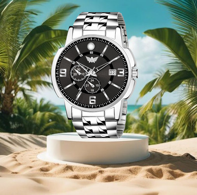 ABREXO Abx2266 Black Black Dial Date Functioning Silver Plated Bracelet Wrist Watch For Boys Analog Watch  - For Boys