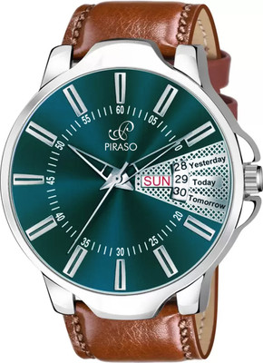 PIRASO 1129-TURQUOISE BROWN STRAP ANALOG DAY&DATE WORKING DISPLAY TURQUOISE DIAL&BROWN STRAP WATCH FOR MEN&BOYS Analog Watch  - For Men
