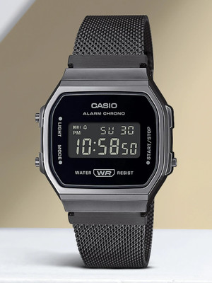 CASIO A168WEMB-1BDF Vintage Black Dial Silver Stainless Steel Band Digital Watch  - For Men & Women