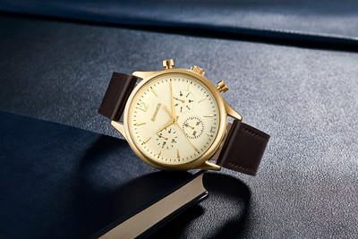 SONATA Sonata 2 Quartz Multifunction Golden Dial Brown Leather Strap Analog Watch  - For Men
