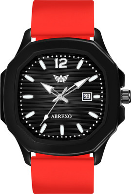 ABREXO Abx6600-RD Vintage-Law Date Working Square Black Dial Premium Silicone Strap Boys Analog Watch  - For Men