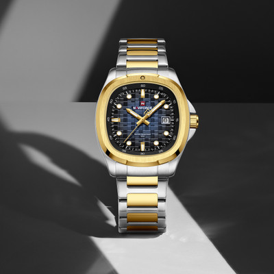 NAVIFORCE NF9240 Square Unique temperament Silver Gold bracelet strap with Blue dial Analog Watch  - For Men