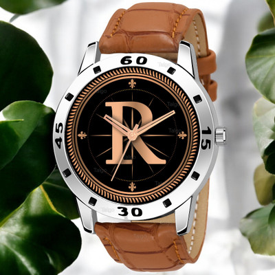 Natrix ALPHA-R-AVO-SIL-TAN-CRL Fancy Design Stylish ALPHABET R Dial Beige Leather Strap Men Wrist Watch Analog Watch  - For Boys