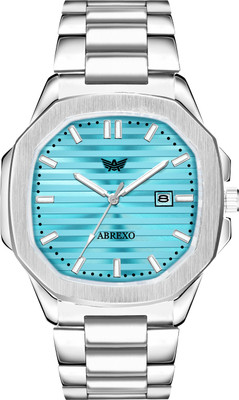 ABREXO Abx4568-Sky Blue Nautilus Date Working Square Blue Dial Silver Quartz Mechanism Watch For Boys Analog Watch  - For Men
