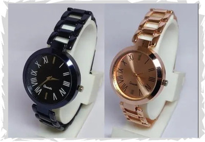 Motugaju Analog Black Rosegold Round Dial Combo Womens and Analog Watch  - For Women