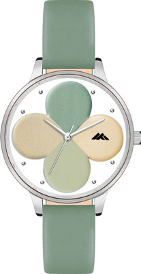 Rizino Colorful Big Flower Dial Silver Case Genuine Leather Belt Colorful Big Flower Dial Silver Case Genuine Leather Belt Analog Watch  - For Women