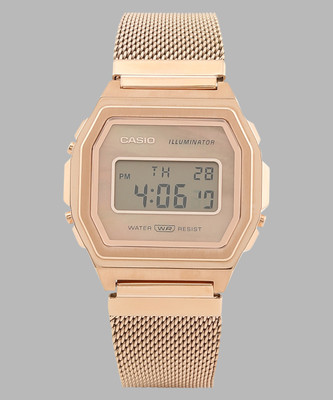 CASIO A1000MPG-9EF Vintage Rose Gold Dial Stainless Steel Mesh Band Digital Watch  - For Men & Women