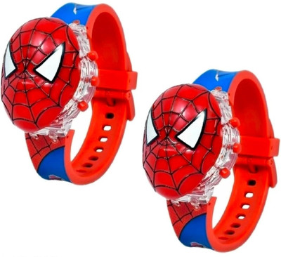 Glowme Combo of 2 Red Spider Man Cartoon Musical Disco Light Digital Watch for Unisex Digital Watch  - For Boys & Girls