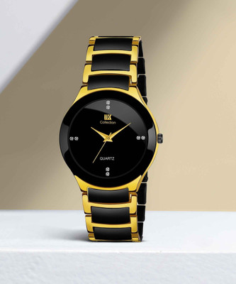 IIK Collection Watches for Men Black Studded Dial with Black and Golden Bracelet Strap Boys Analog Watch  - For Men