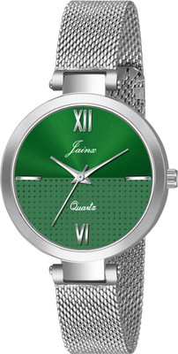 JAINX Green Dial Steel Mesh Chain Analog Watch  - For Women